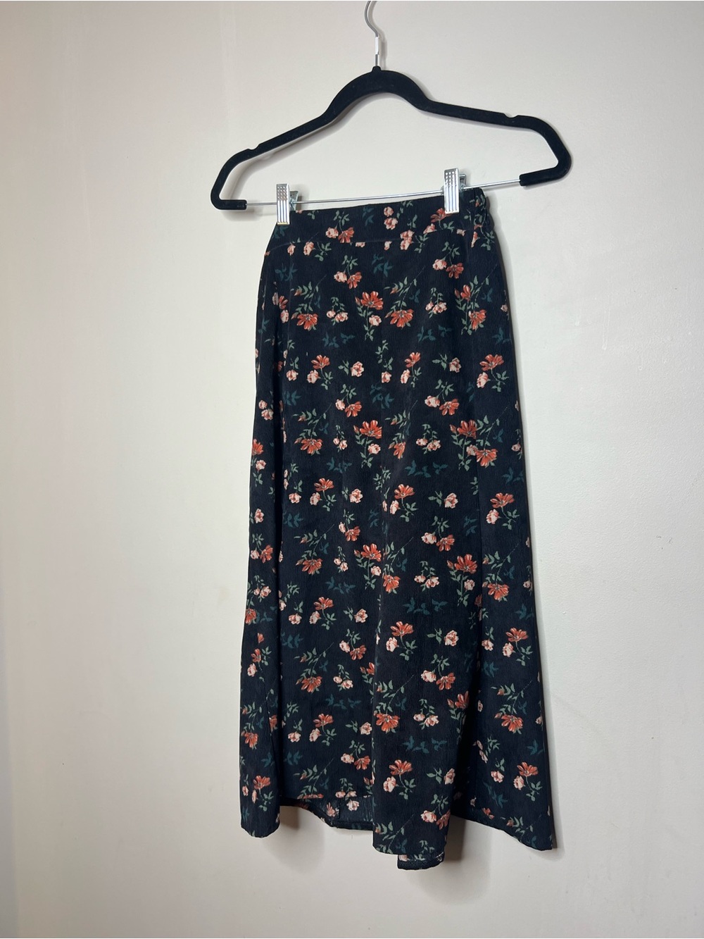 Floral Midi Skirt - Black with Coral Floral